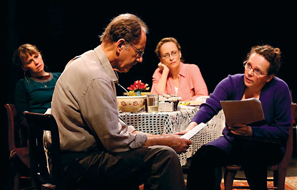 Sally Murphy, Jon Devries, Laila Robins and Maryann Plunkett in Richard Nelson’s "Sweet and Sad" at the Public Theater. (Photo by Joan Marcus)