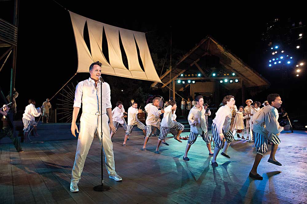 Todd Almond and community ensemble members in "The Tempest" at the Public Theater in 2013, directed by Lear deBessonet. (Photo by Joan Marcus)