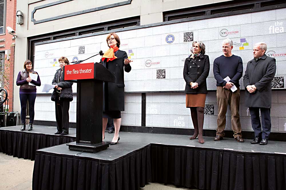 Sigourney Weaver speaks at the groundbreaking for the new Flea space last December. (Photo by Hunter Canning)