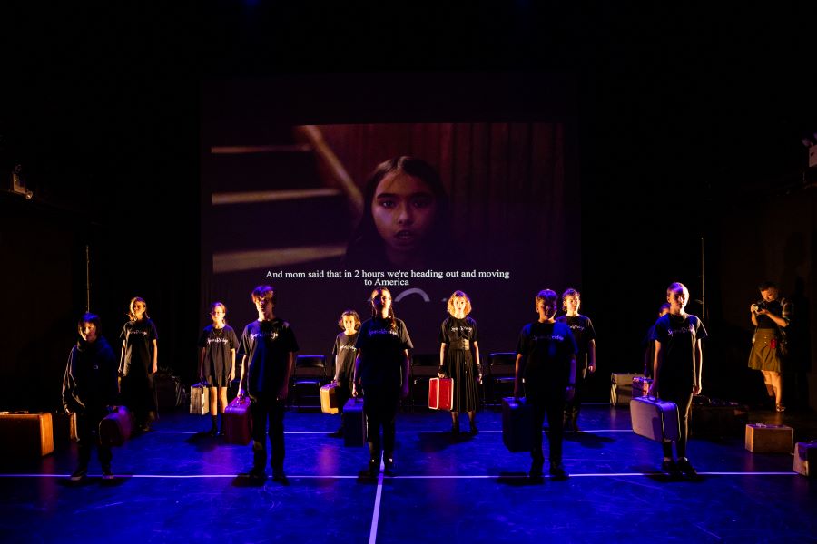 The cast of "SpaceBridge" in a workshop performance. (Photo by Maria Baranova)