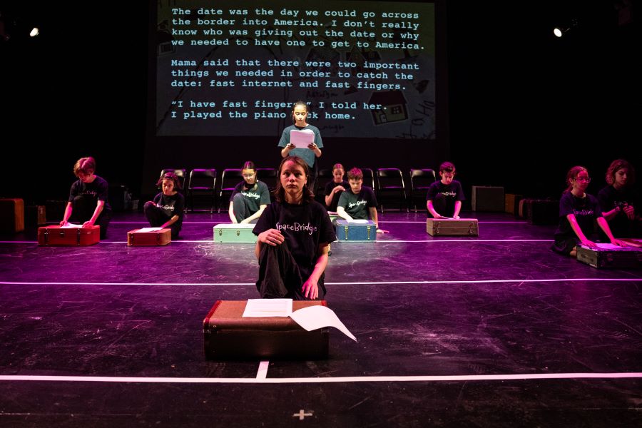 The cast of "SpaceBridge" in a workshop performance. (Photo by Maria Baranova)