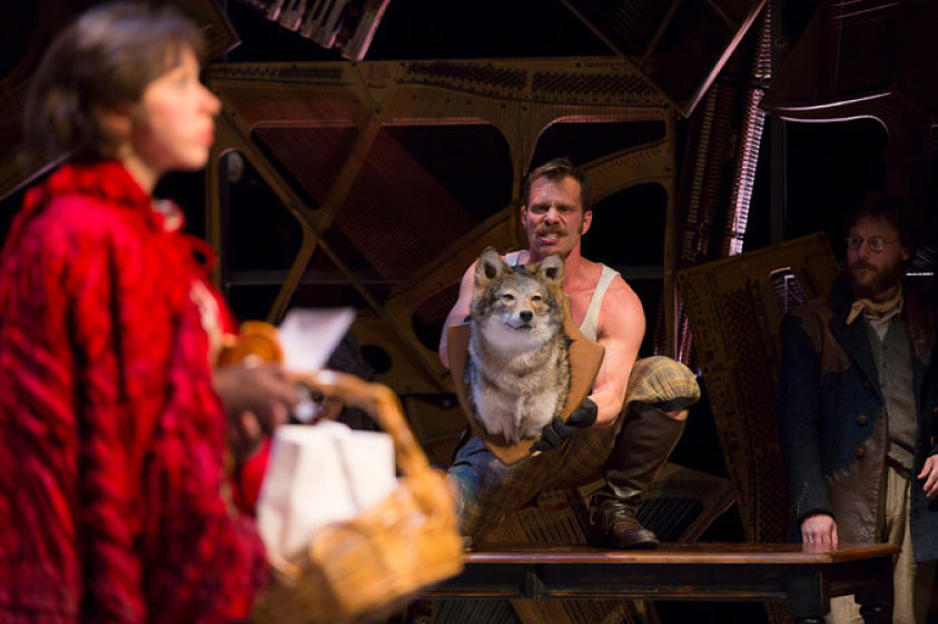 Emily Young, Noah Brody, and Paul L. Coffey in Fiasco Theater's version of “Into the Woods” at the McCarter Theatre. (Photo by T. Charles Erickson)