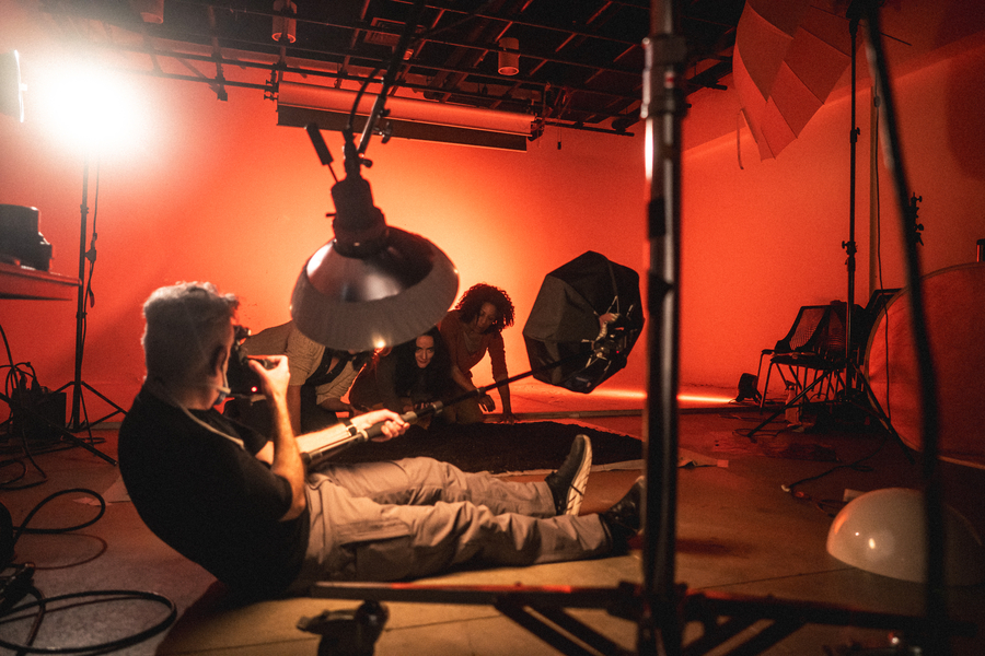 Behind-the-scenes during Joe Mazza's pre-production shoot of FEN at Court Theatre. (Photo by Jeff Sant.)